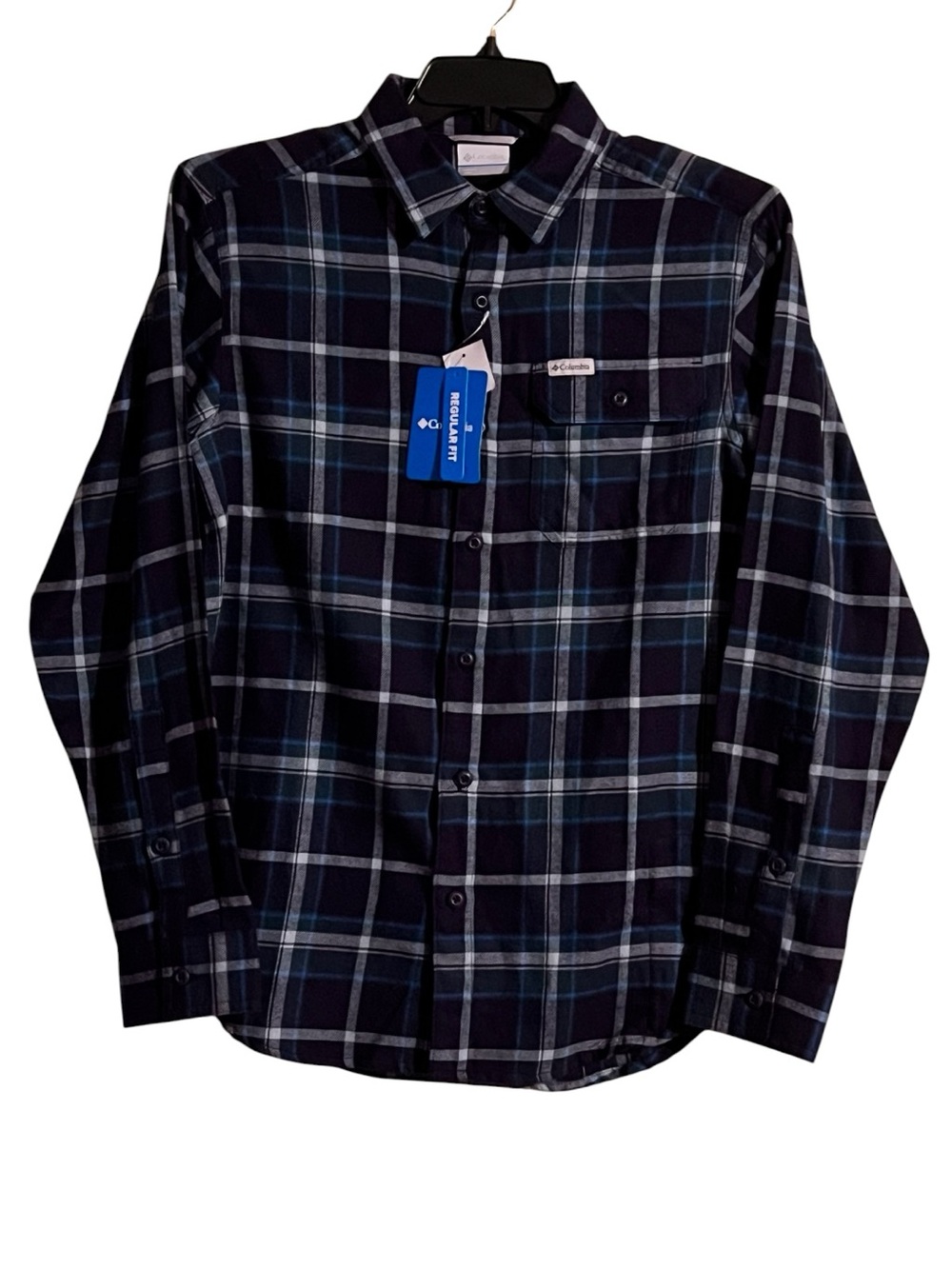 Columbia Men’s Shirt Small Lightweight Flannel Blue Green Plaid Button-Down